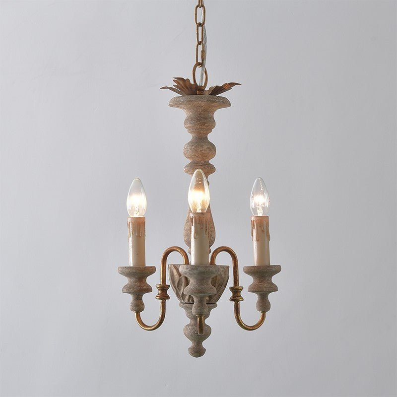 Rustic White Wooden Chandelier Pendant Light With Curved Arms And 3 Bulbs Ideal For Dining Rooms