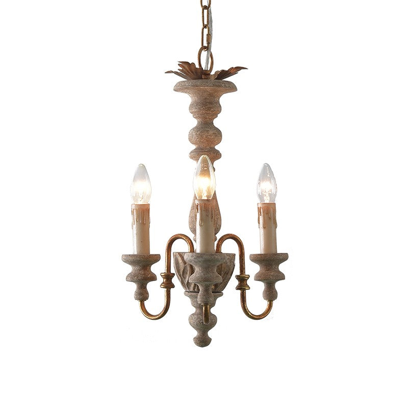 Rustic White Wooden Chandelier Pendant Light With Curved Arms And 3 Bulbs Ideal For Dining Rooms