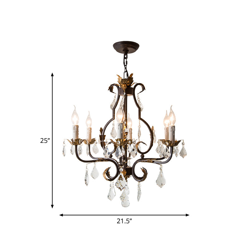 Rustic Wood Chandelier Lamp With Crystal Accent - Swooping Arm Pendant Light For Traditional Living