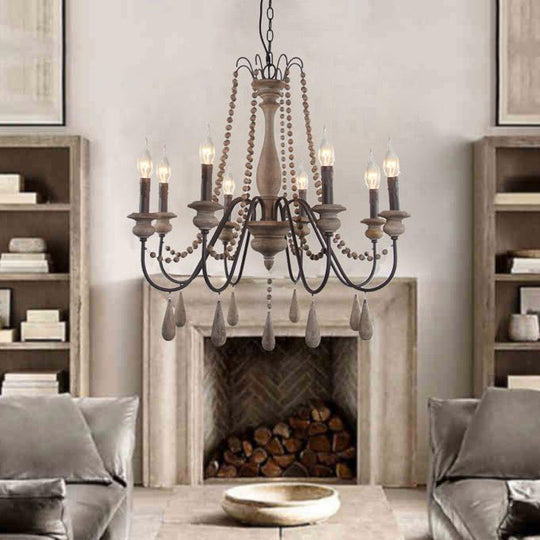 Farmhouse Wood Chandelier: Swooping Arms Candelabra Design Ceiling Light