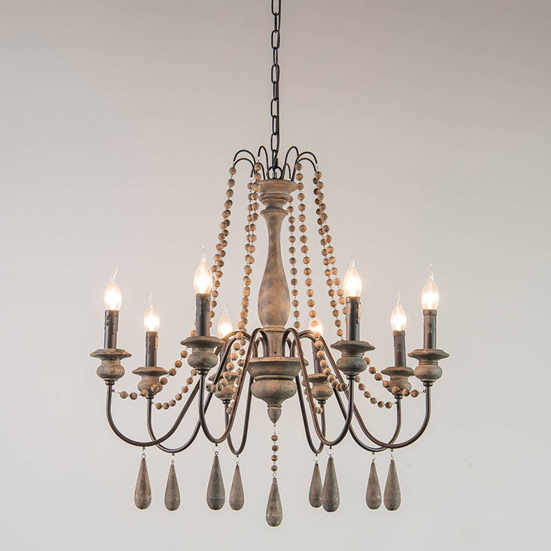 Farmhouse Wood Chandelier: Swooping Arms Candelabra Design Ceiling Light