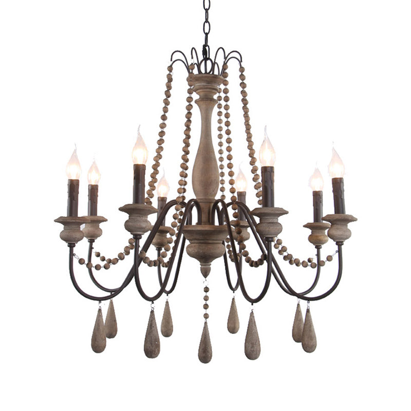 Farmhouse Wood Chandelier: Swooping Arms Candelabra Design Ceiling Light