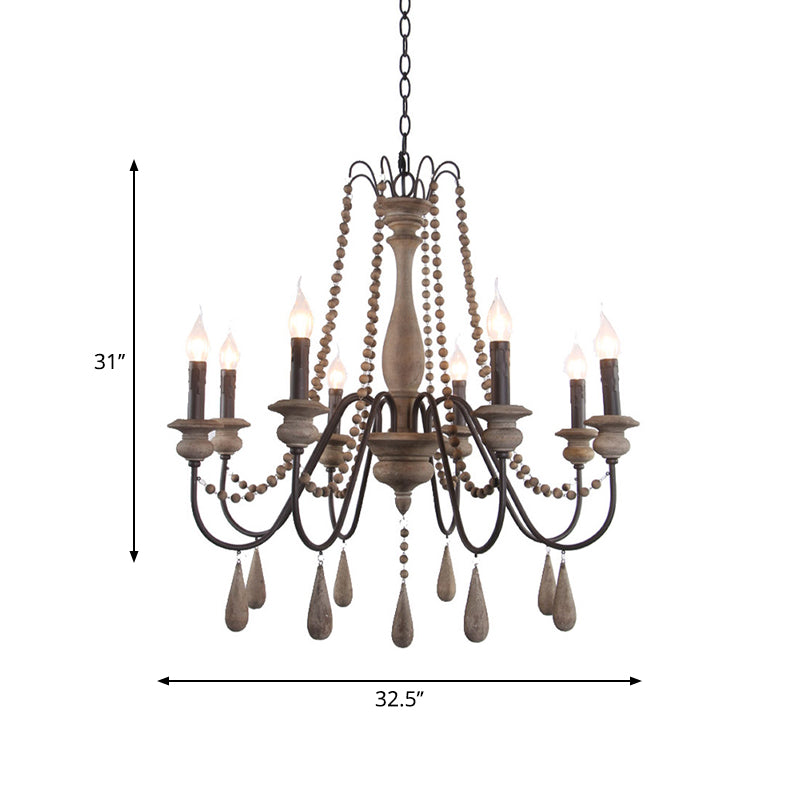 Farmhouse Wood Chandelier: Swooping Arms Candelabra Design Ceiling Light