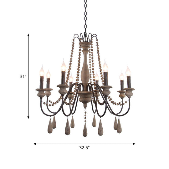 Farmhouse Wood Chandelier: Swooping Arms Candelabra Design Ceiling Light