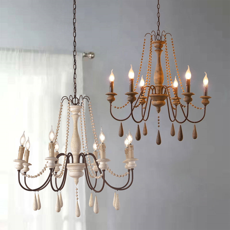 Farmhouse Wood Chandelier: Swooping Arms Candelabra Design Ceiling Light