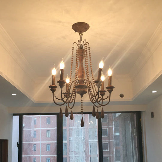 Farmhouse Wood Chandelier: Swooping Arms Candelabra Design Ceiling Light