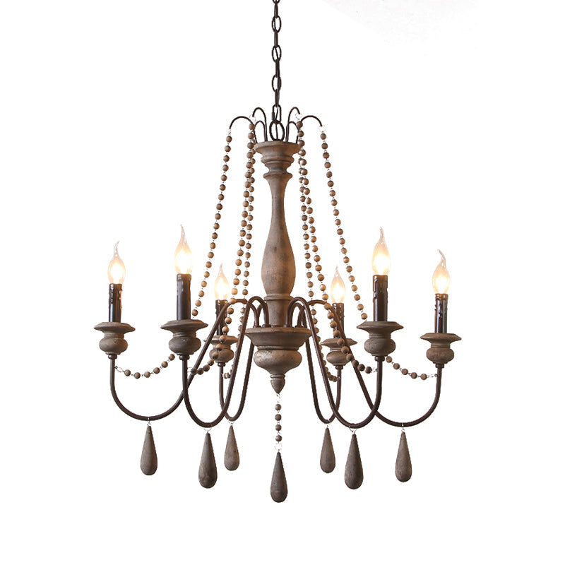 Farmhouse Wood Chandelier: Swooping Arms Candelabra Design Ceiling Light