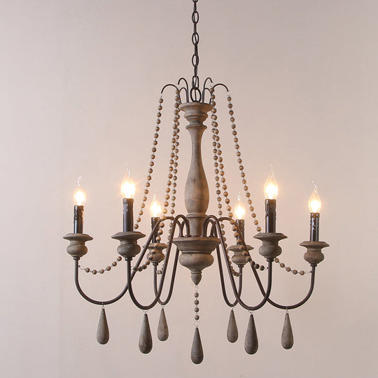 Farmhouse Wood Chandelier: Swooping Arms Candelabra Design Ceiling Light