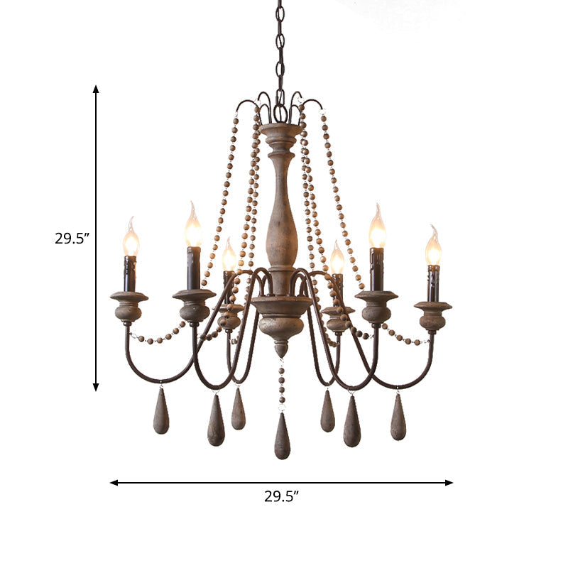 Farmhouse Wood Chandelier: Swooping Arms Candelabra Design Ceiling Light