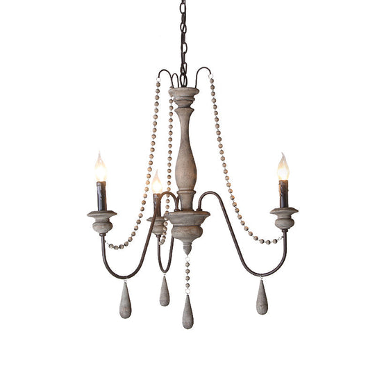 Farmhouse Wood Chandelier: Swooping Arms Candelabra Design Ceiling Light 3 / Distressed