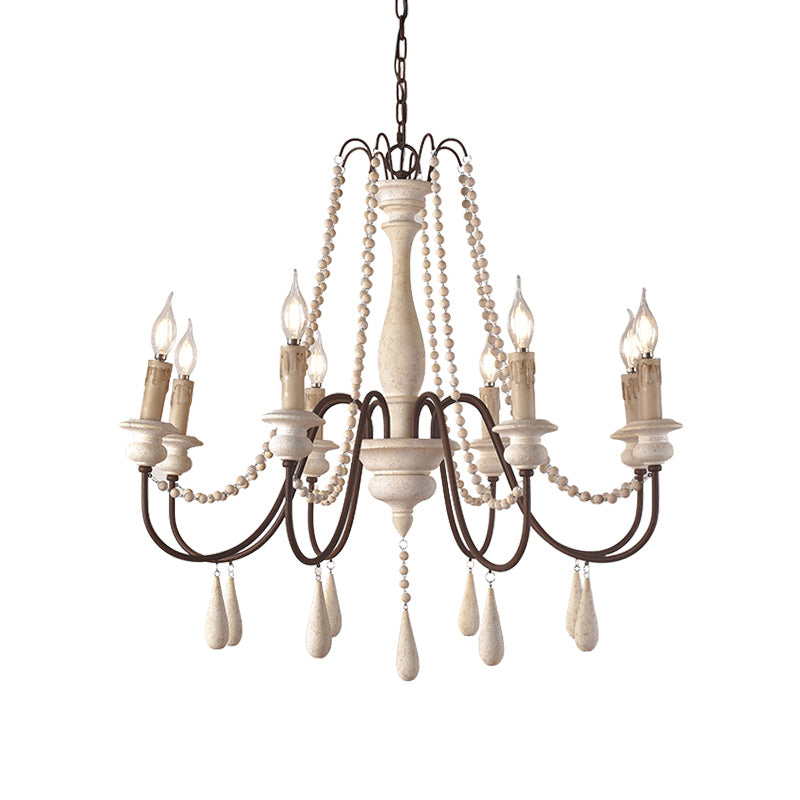 Rustic Scrolled Arm Pendant Light: Distressed Wood Chandelier For Living Room