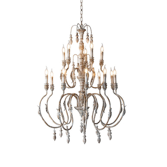 Distressed Wood Pendant Chandelier With Droplet - Classic Lighting For Living Room