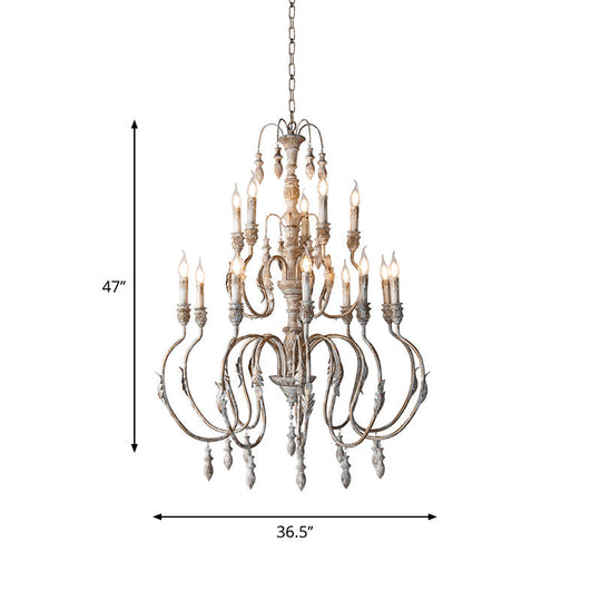 Distressed Wood Pendant Chandelier With Droplet - Classic Lighting For Living Room