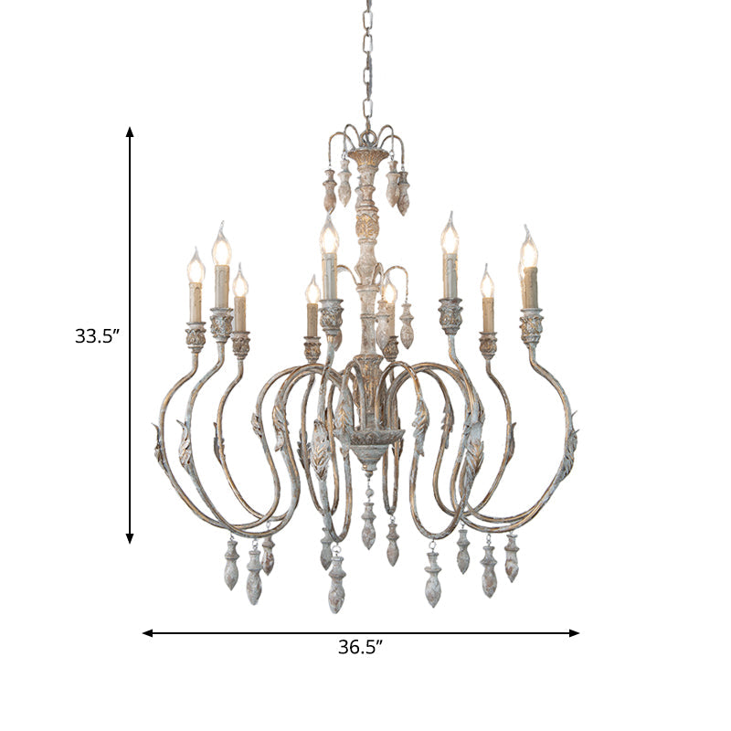 Distressed Wood Pendant Chandelier With Droplet - Classic Lighting For Living Room