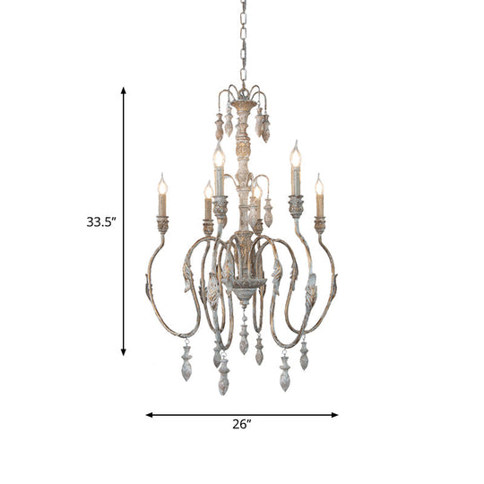 Distressed Wood Pendant Chandelier With Droplet - Classic Lighting For Living Room