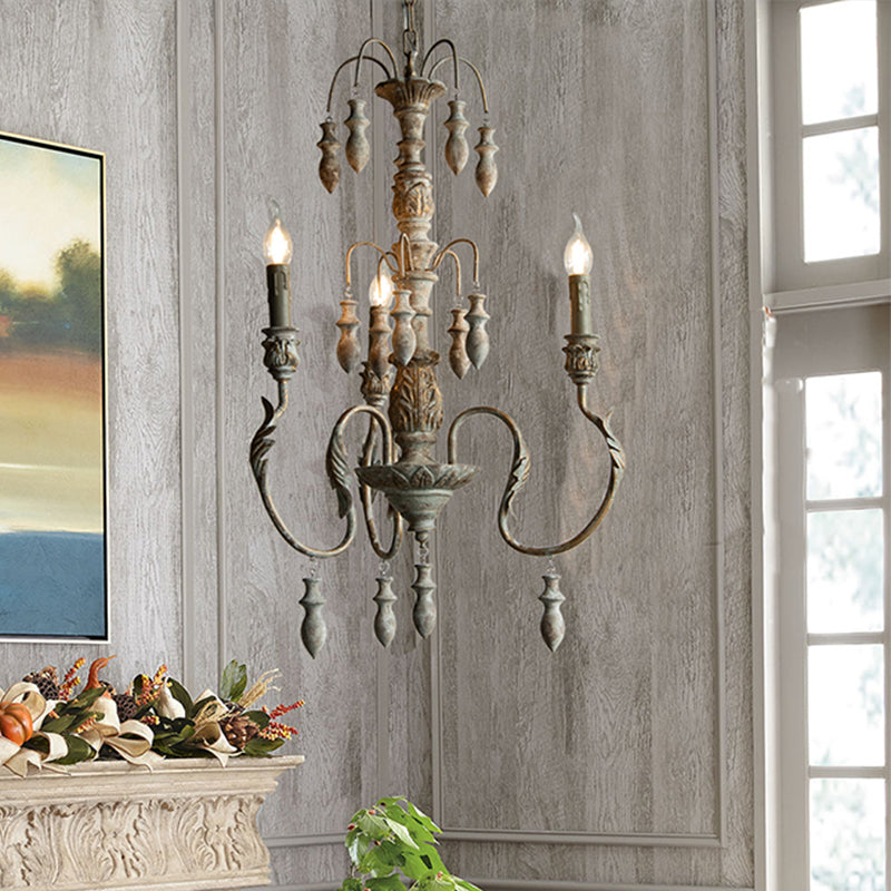 Distressed Wood Pendant Chandelier With Droplet - Classic Lighting For Living Room 3 /