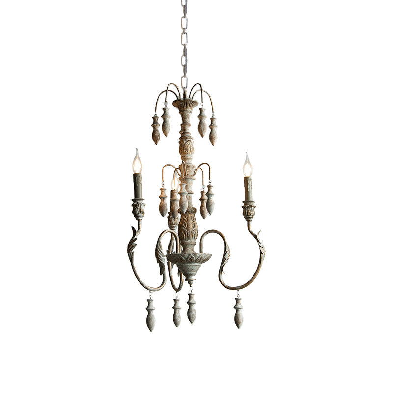 Distressed Wood Pendant Chandelier With Droplet - Classic Lighting For Living Room