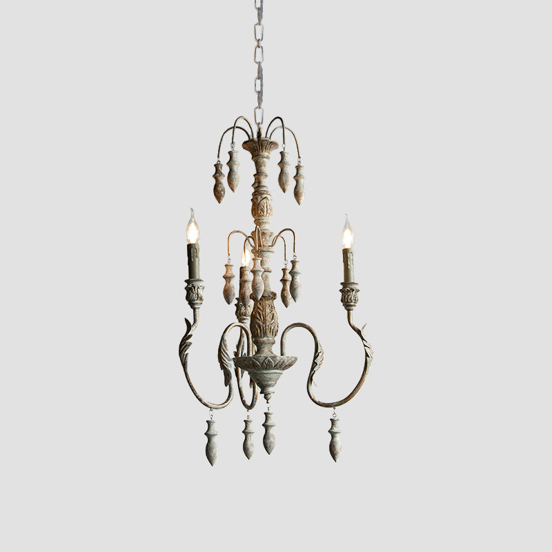 Distressed Wood Pendant Chandelier With Droplet - Classic Lighting For Living Room