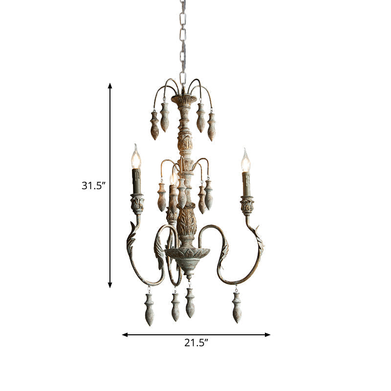 Distressed Wood Pendant Chandelier With Droplet - Classic Lighting For Living Room