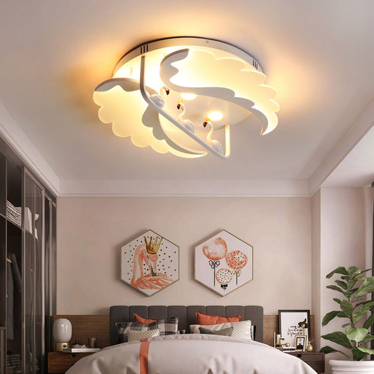 Modern White Flush Mount LED Ceiling Light with Bird Design for Adult Bedroom