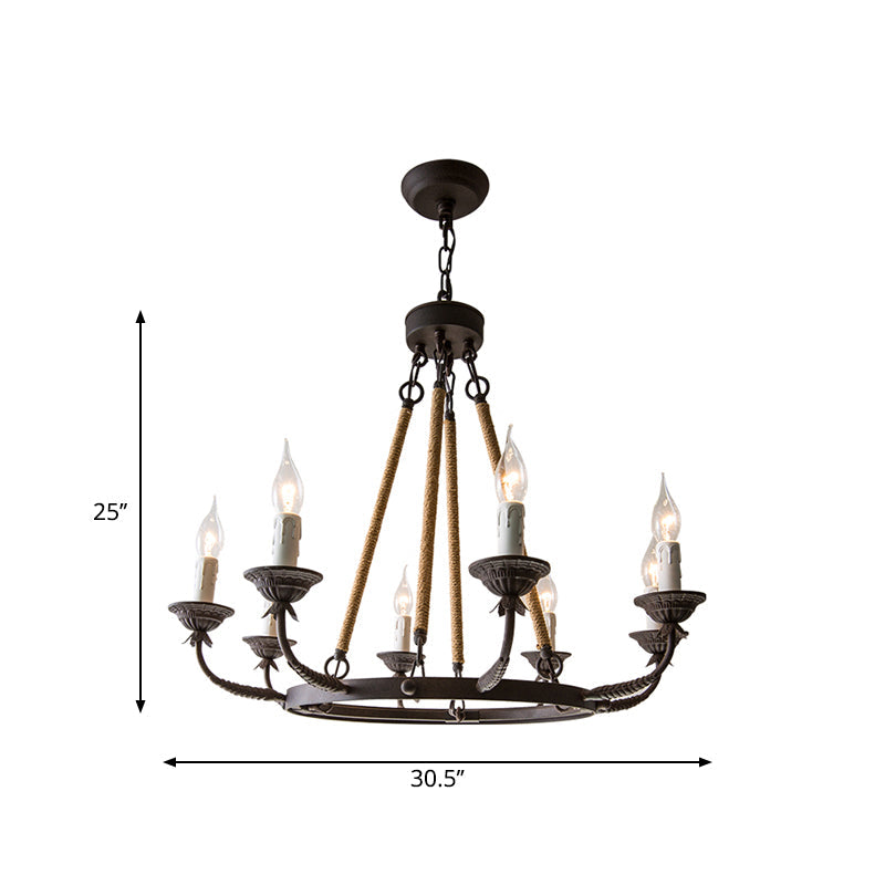 Retro Rustic Candelabra Chandelier With Hemp Rope Cord - Perfect For Living Room Pendant Lighting