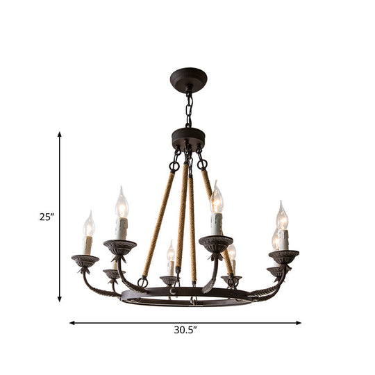 Retro Rustic Candelabra Chandelier With Hemp Rope Cord - Perfect For Living Room Pendant Lighting