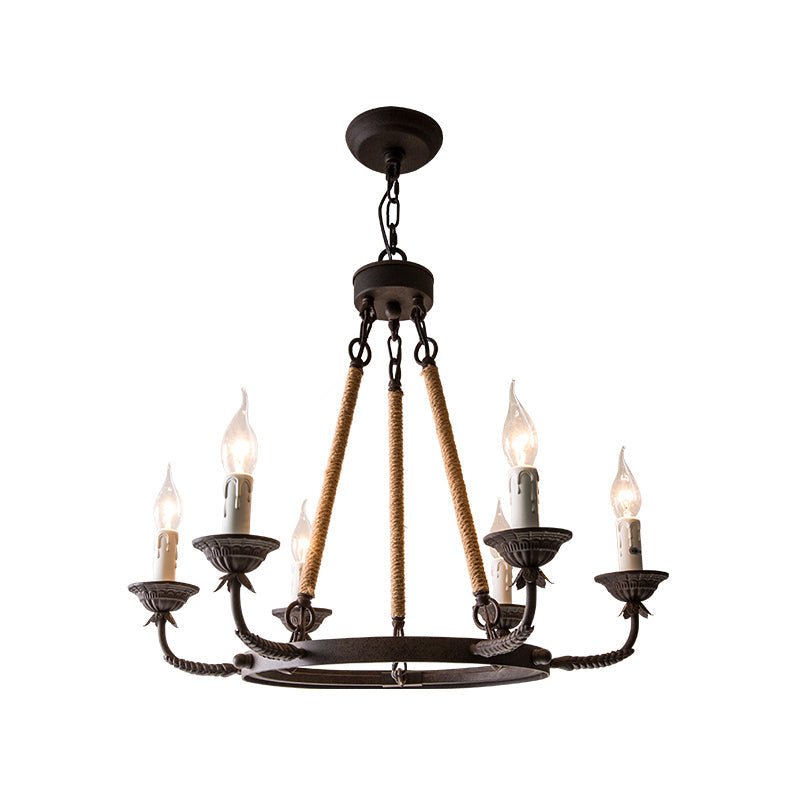 Retro Rustic Candelabra Chandelier With Hemp Rope Cord - Perfect For Living Room Pendant Lighting