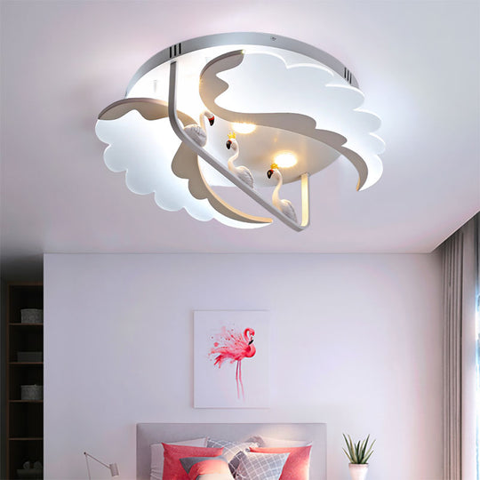 Modern White Flush Mount LED Ceiling Light with Bird Design for Adult Bedroom