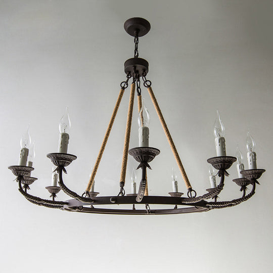 Retro Rustic Candelabra Chandelier With Hemp Rope Cord - Perfect For Living Room Pendant Lighting