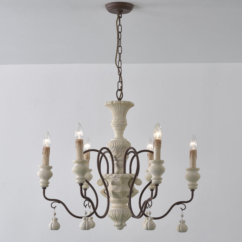 Iron White Pendant Chandelier With Curved Arms - Traditional Style For Dining Room