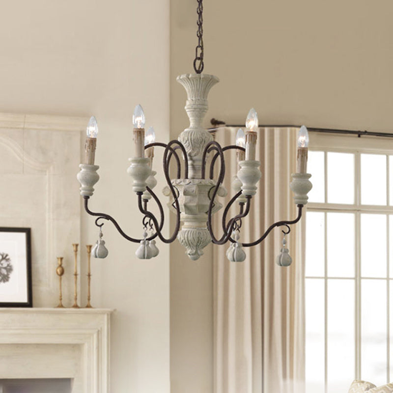 Iron White Pendant Chandelier With Curved Arms - Traditional Style For Dining Room