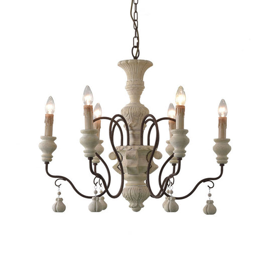 Iron White Pendant Chandelier With Curved Arms - Traditional Style For Dining Room