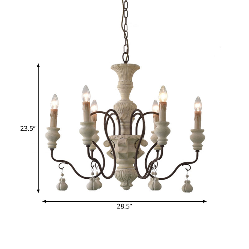 Iron White Pendant Chandelier With Curved Arms - Traditional Style For Dining Room