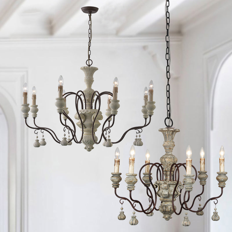 Iron White Pendant Chandelier With Curved Arms - Traditional Style For Dining Room