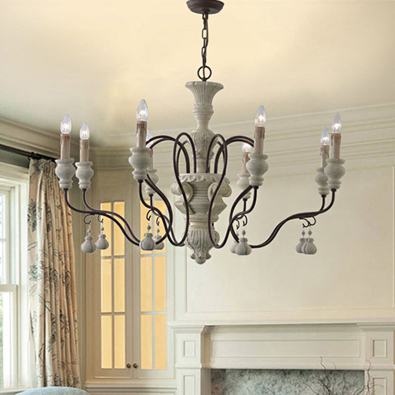 Iron White Pendant Chandelier With Curved Arms - Traditional Style For Dining Room