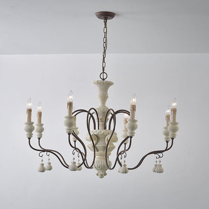 Iron White Pendant Chandelier With Curved Arms - Traditional Style For Dining Room