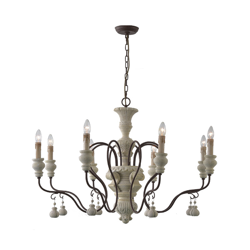 Iron White Pendant Chandelier With Curved Arms - Traditional Style For Dining Room