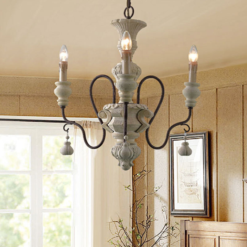 Iron White Pendant Chandelier With Curved Arms - Traditional Style For Dining Room