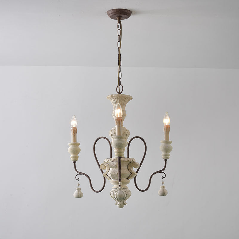 Iron White Pendant Chandelier With Curved Arms - Traditional Style For Dining Room