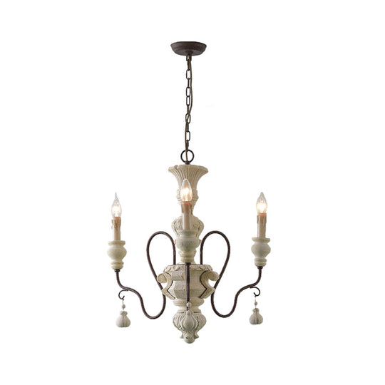 Iron White Pendant Chandelier With Curved Arms - Traditional Style For Dining Room