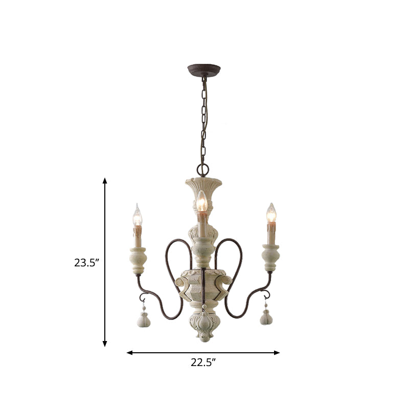 Iron White Pendant Chandelier With Curved Arms - Traditional Style For Dining Room