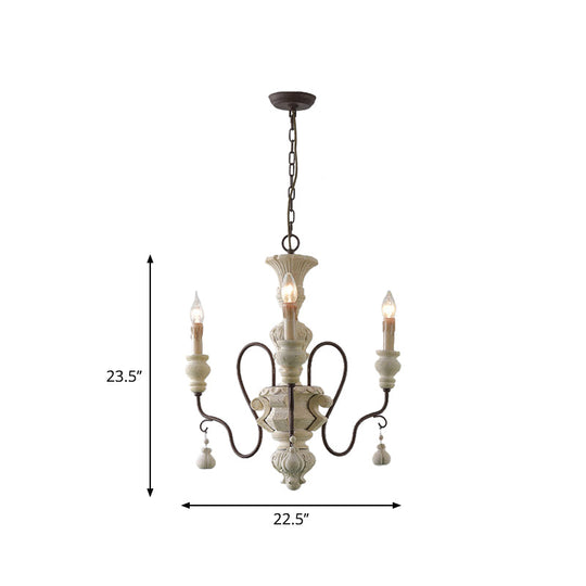 Iron White Pendant Chandelier With Curved Arms - Traditional Style For Dining Room