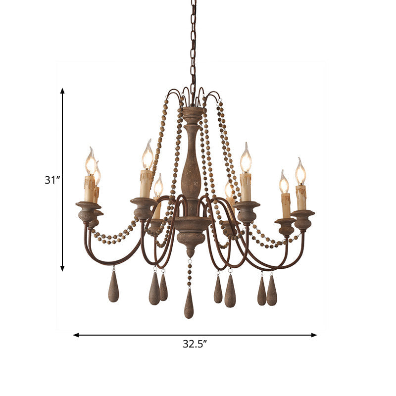 Countryside Distressed Wood Hanging Chandelier With Bead Strand Candelabra Design