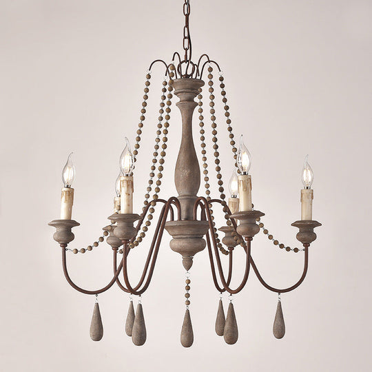 Countryside Distressed Wood Hanging Chandelier With Bead Strand Candelabra Design 6 /