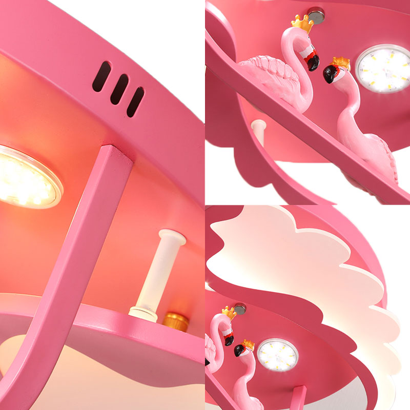 Nordic Wind Wing Ceiling Mount Light - Bird Metal Pink LED Lamp for Girls Room