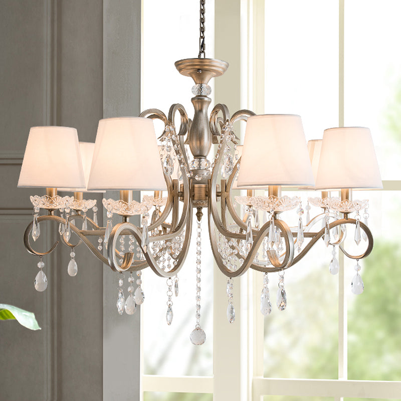 Metal Chandelier Pendant Light With Scrolled Arm Crystal Accent - Traditional Living Room Lighting