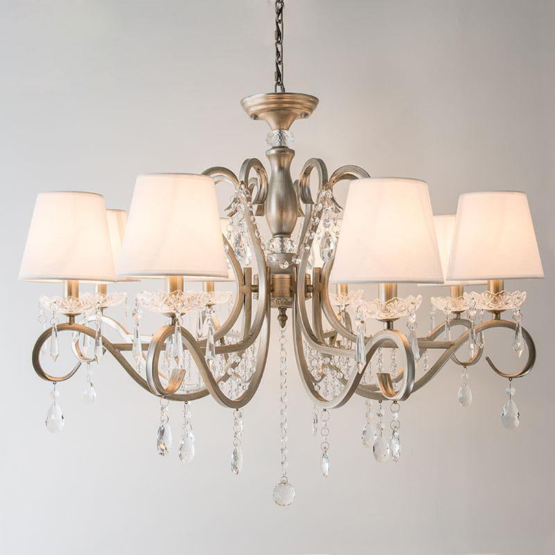 Metal Chandelier Pendant Light With Scrolled Arm Crystal Accent - Traditional Living Room Lighting