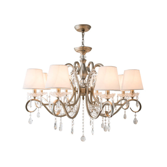 Metal Chandelier Pendant Light With Scrolled Arm Crystal Accent - Traditional Living Room Lighting