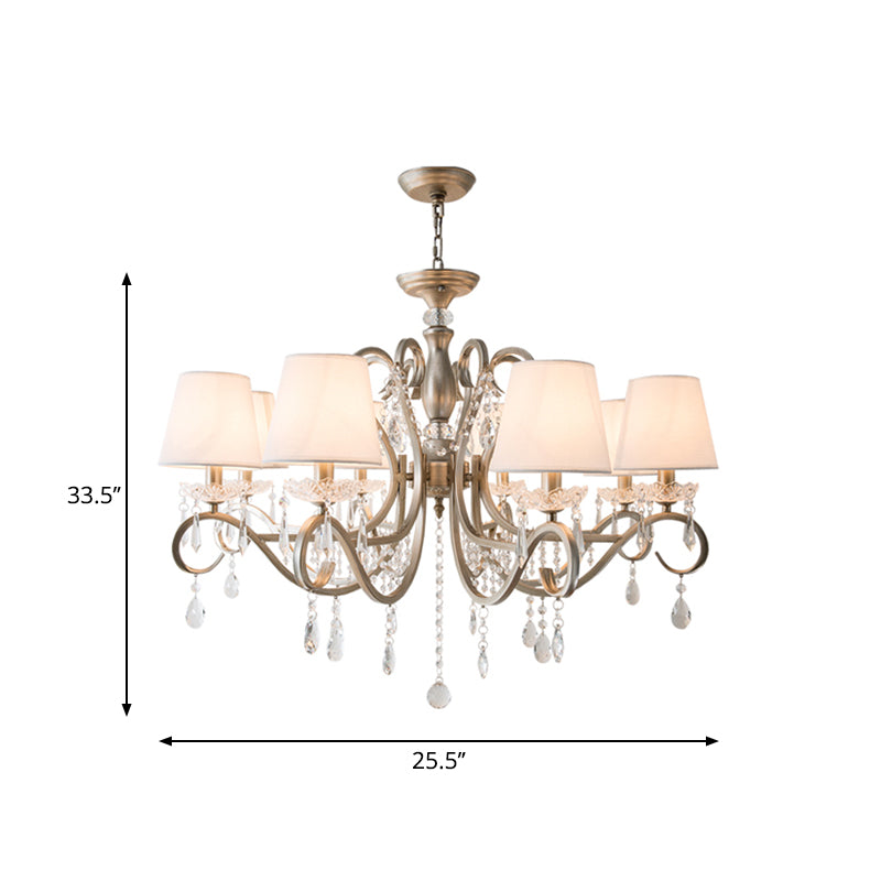 Metal Chandelier Pendant Light With Scrolled Arm Crystal Accent - Traditional Living Room Lighting