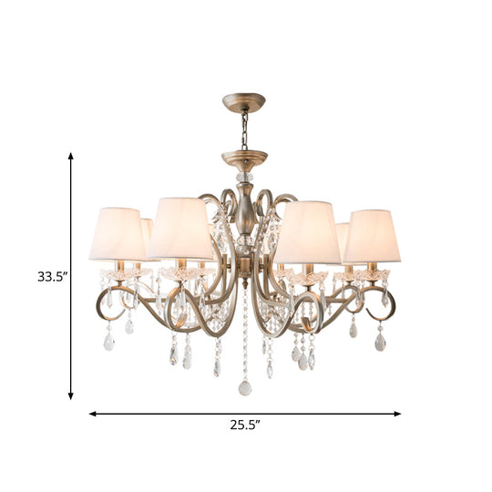 Metal Chandelier Pendant Light With Scrolled Arm Crystal Accent - Traditional Living Room Lighting